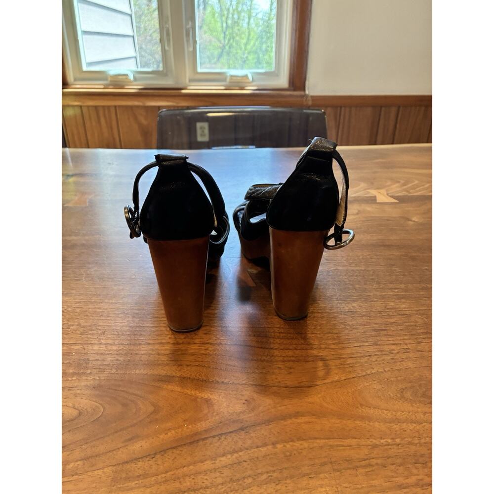 COACH black leather T-strap platform wedges Shoes 7 - Very Comfortable - Picture 5 of 9